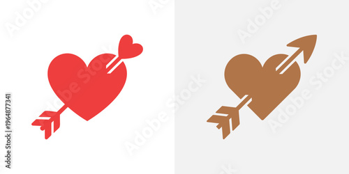 Heart shapes pierced by arrows in red and brown red heart