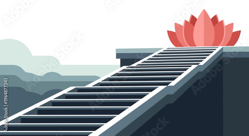 Pink lotus flower on rooftop edge.