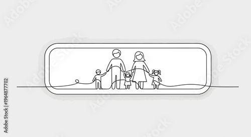 Unified family portrait rendered in elegant continuous line art style symbolizing enduring bonds