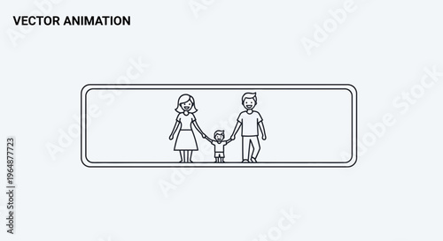 Minimalist vector illustration portraying a happy family unit with parents and child holding hands