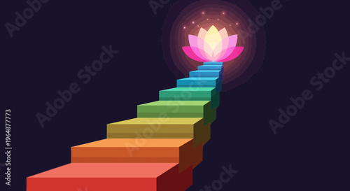 Vibrant Rainbow Staircase to Lotus Flower.