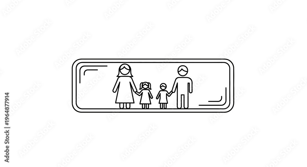 Fototapeta premium Minimalist outline depiction of a four-person family, conveying unity, connection, and