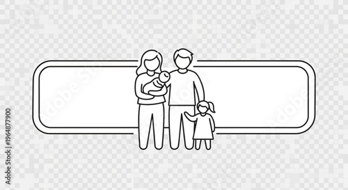 Minimalist family graphic with a blank message banner for personalized content and announcements