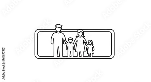 Simple line art depicting a nuclear family unit standing together, symbolizing togetherness and