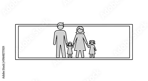 United Family Silhouette Inside Rectangle Frame Illustrating Parental Bonds and Childhood Security