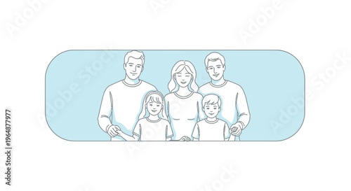 A joyful illustrative representation of a modern family unit bonding together with shared affection