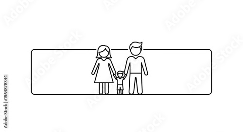 Minimalist outline drawing showing a united family of three with parents and child within a sleek