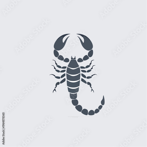 Scorpion silhouette vector illustration with curved tail and pincers isolated on grey background with dangerous animal