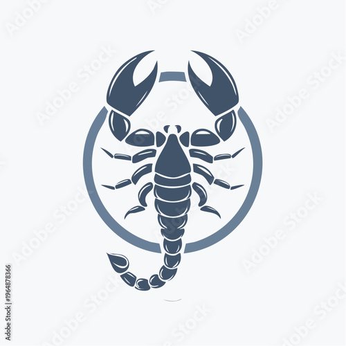 Scorpion vector graphic with claws and stinger in a circular frame isolated on a light background with dangerous animal