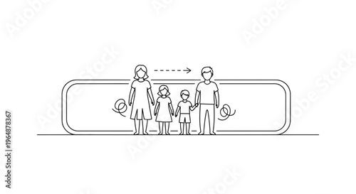 Modern minimalist line art illustration depicting a family's journey or progression with abstract