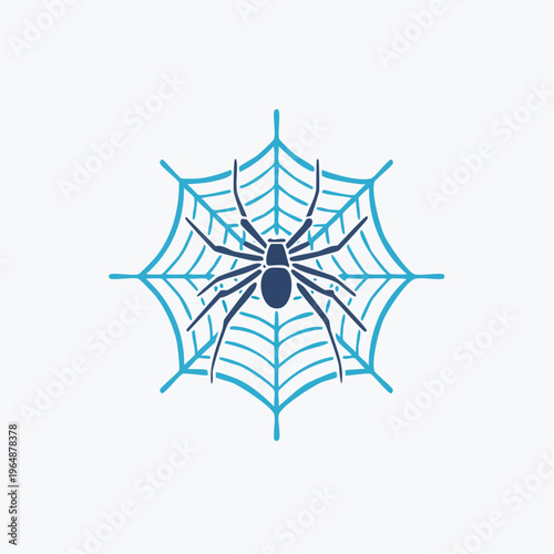 Spider on web vector illustration, minimalist arachnid silhouette for insect icon, web design, or graphic element