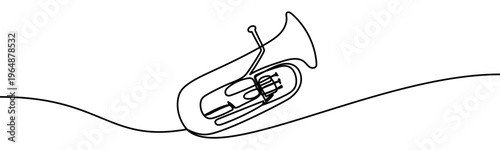 Minimal continuous line vector illustration of tuba musical instrument isolated on a transparent background. Elegant single line design suitable for music icons, logos, and creative projects