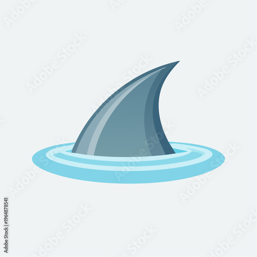 Shark fin in water icon, dangerous predator symbol with stylized ripples for ocean safety and maritime danger themes