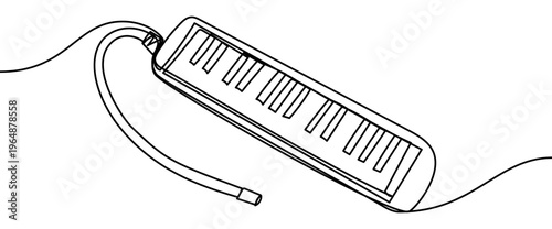 Minimal continuous line vector illustration of a melodica musical instrument isolated on transparent background. Elegant single line design suitable for music icons, logos, and creative projects