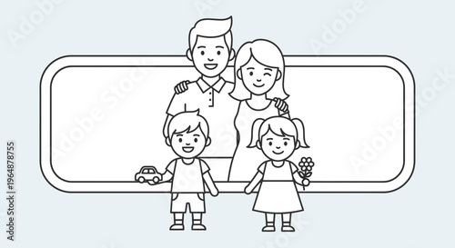Delightful line art illustration of a cheerful family enjoying togetherness and happy moments