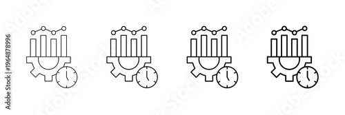 Real Time Analytics Icons Vector Set In Different Stroke Line Style