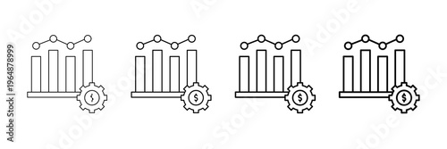 Financial Analytics Icons Vector Set In Different Stroke Line Style