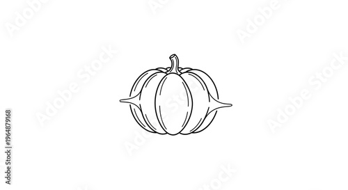 Stylized Minimalist Line Art Drawing of a Spiked Pumpkin or Gourd for Autumnal Design