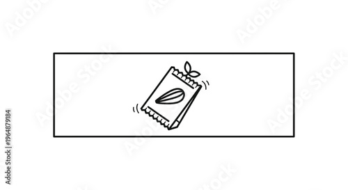 Minimalist hand-drawn icon of a seed packet, symbolizing growth, health, and natural bounty concepts