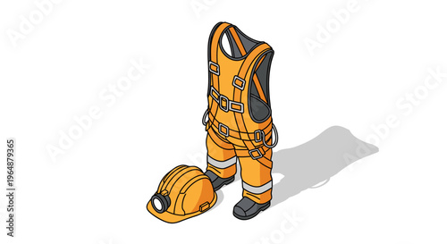 Safety gear for construction workers, including a hard hat and reflective vest.
