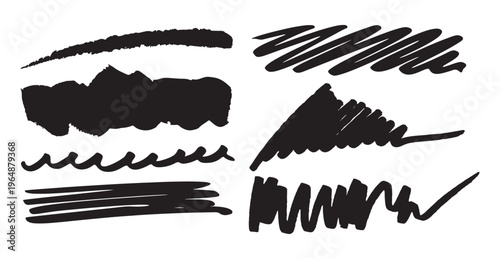 Doodle emphasis line brush grunge underline shape design element.