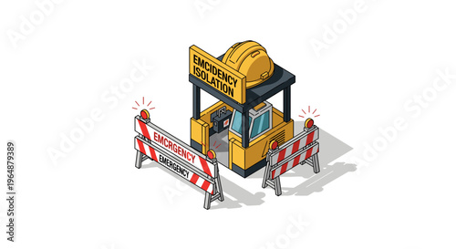 Emergency call station with barriers for roadside assistance.