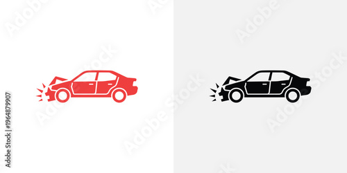 Red and black crashed cars on white background red car