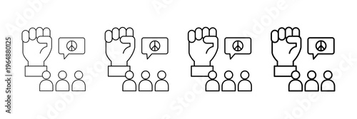 Peaceful Protest Icons Vector Set In Different Stroke Line Style
