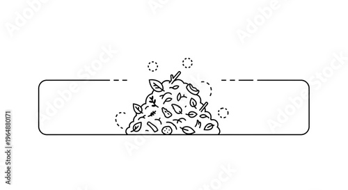 Clean line art illustrating a compost pile of organic waste, emphasizing sustainable living and