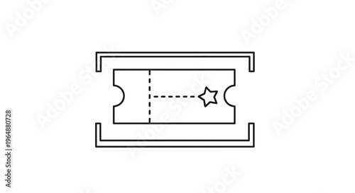 Minimalist line art illustration of an admission ticket featuring a star symbol for event entry or