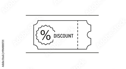 Minimalist line art illustration of a discount coupon ticket for savings and special offers