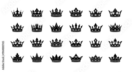 Collection of 20 unique crown silhouettes with various designs and ornamentation