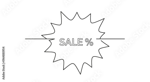 Minimalist black and white sale percentage starburst graphic design element for discount promotion