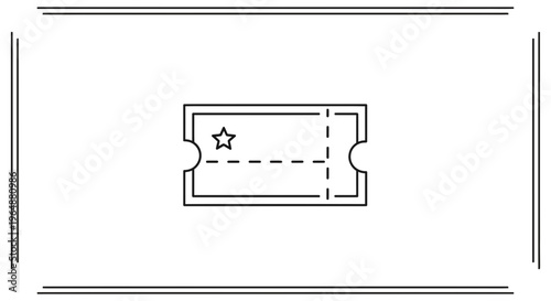 Minimalist outline vector illustration of an event admission ticket with a star icon for premium