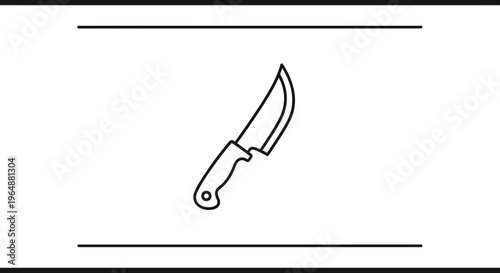 Minimalist outline illustration of a curved blade knife for outdoor activities and general utility