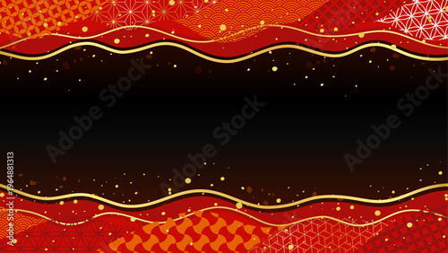 和風の上下の波の黒背景のコピースペース背景