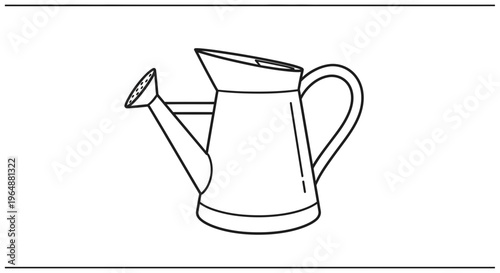 Stylish black and white line art depicting a traditional watering can for nurturing plants