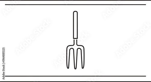 Minimalist outline drawing of a classic three-pronged garden fork against a clean white backdrop