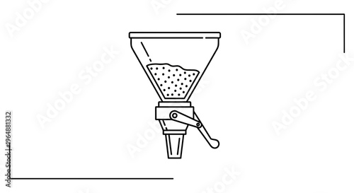 Minimalist line art illustration of a granular material dispenser with controlled release system