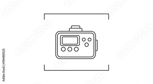 Minimalist black line icon portraying a portable digital instrument with a display and control