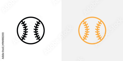 Two baseballs one black and one orange on white background for sports design