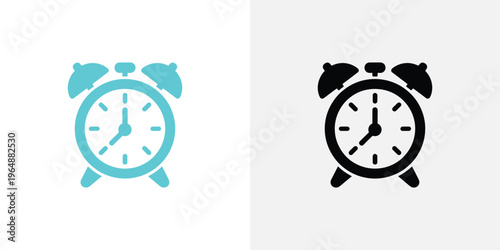 Two colored alarm clocks with white face symbol time