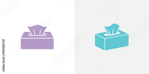 Two colorful tissue boxes with tissues sticking out