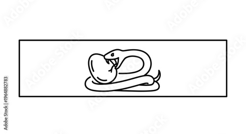 Stylized snake consuming a single egg, portraying primal instinct and life cycle imagery