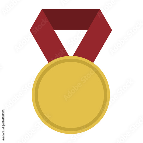 ランキングや表彰に使いやすい、赤いリボンがついたシンプルな金メダルのイラスト