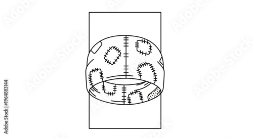 Outline illustration of a cozy winter beanie with stitched patches creating a unique textured design