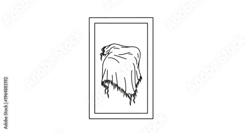 Minimalist black line art of a draped textile within a simple rectangular border abstract