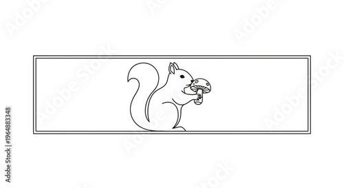 Simple squirrel line art showcasing a woodland creature delicately holding a mushroom illustration