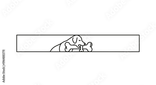 Minimalist line art illustration of a happy dog enjoying its favorite bone, a charming pet graphic