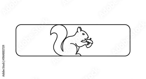 Minimalist line art illustration of a charming squirrel holding an acorn for various design projects